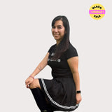 Black pleated skirt with white stripes