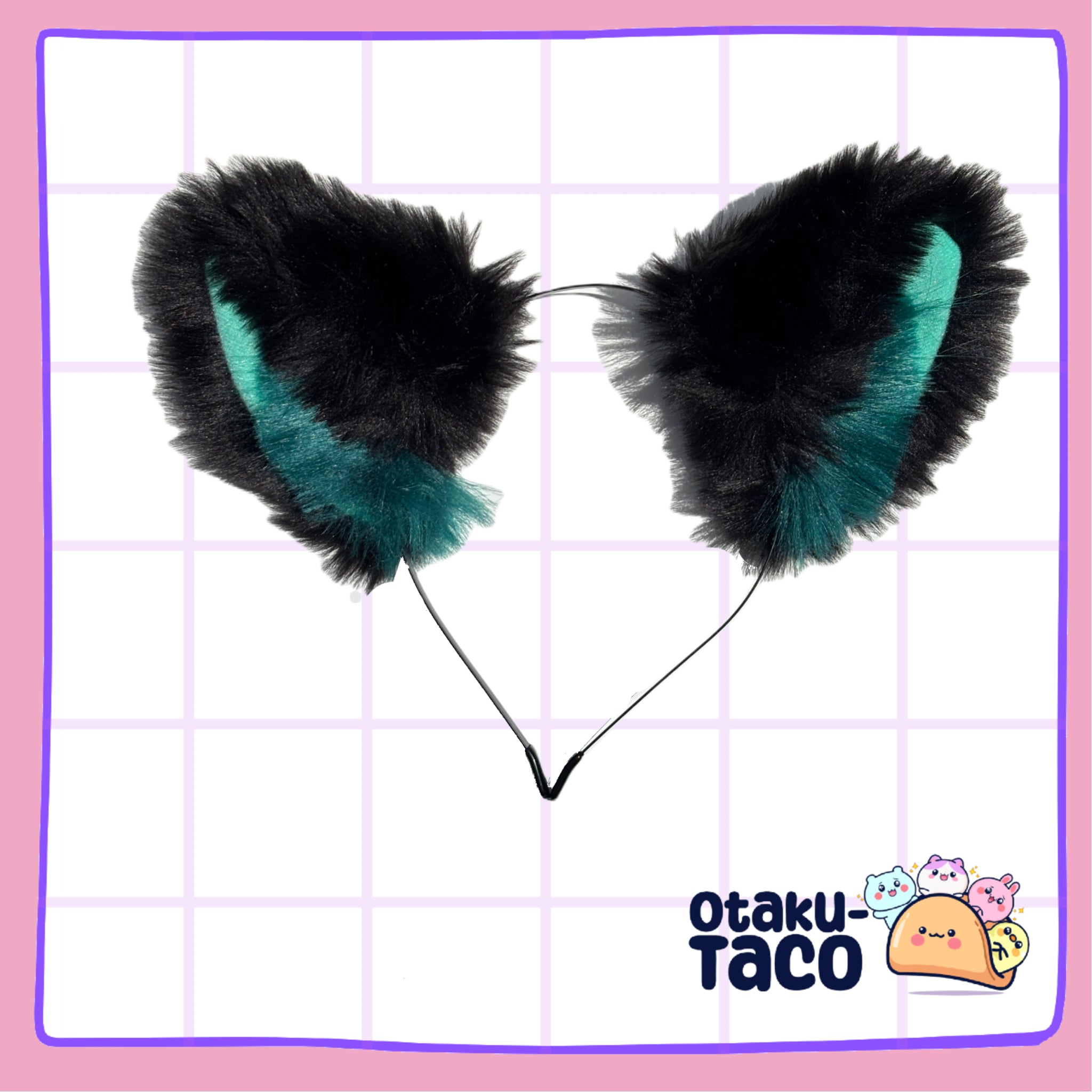 Fluffy Black & Green Cat Ears- Extra floof – Cosplay & Costume Accessory
