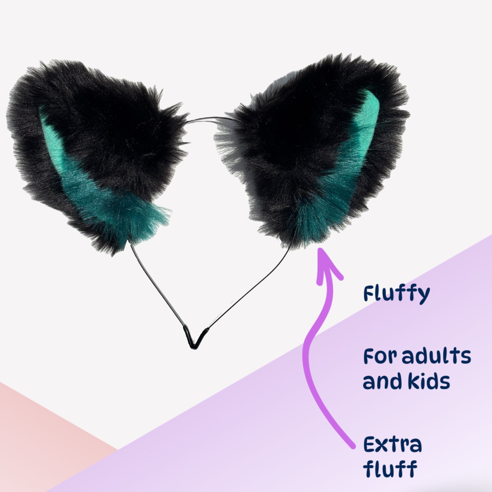 Fluffy Black & Green Cat Ears- Extra floof – Cosplay & Costume Accessory