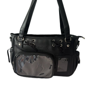 Black PU Leather Ita Shoulder Bag with clear window