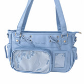 Blue PU Leather Ita Shoulder Bag with clear window