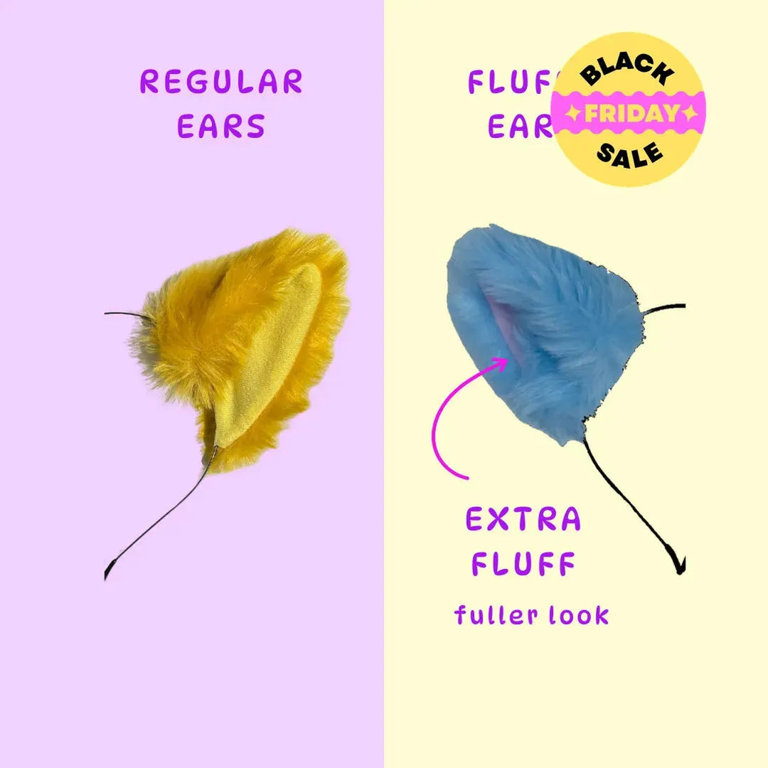 Fluffy light blue cat ears with pink inner detail