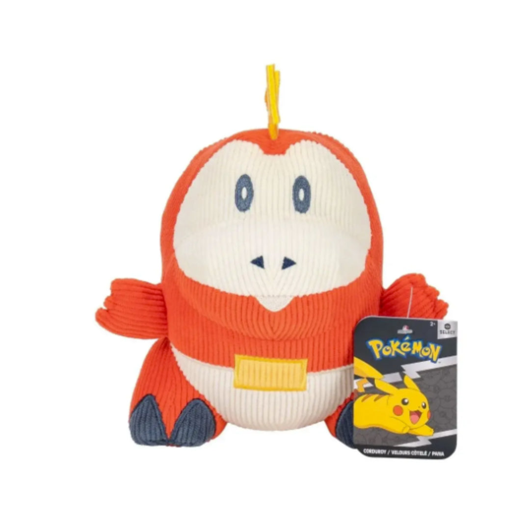 Fuecoco 20 cm corduroy plush with textured fabric and hang tag – official Pokémon plush.