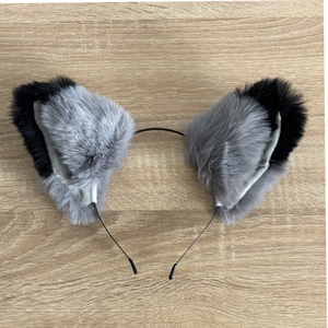 Fluffy Grey & Black Cat Fox Ears Headband – Cosplay & Therian