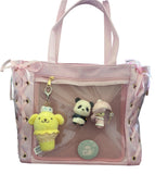 Pink Ita Bag with Clear Display Pocket – Kawaii Shoulder Tote for Plushies, Pins & Keychains