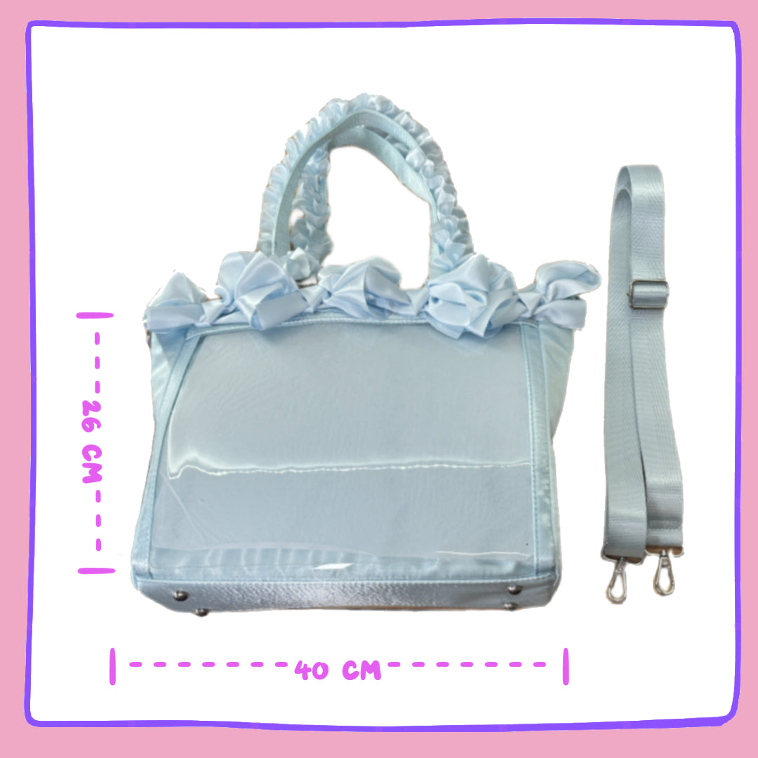 Pastel Blue Ruffle Ita Bag – Clear Display Pocket Crossbody or Handbag