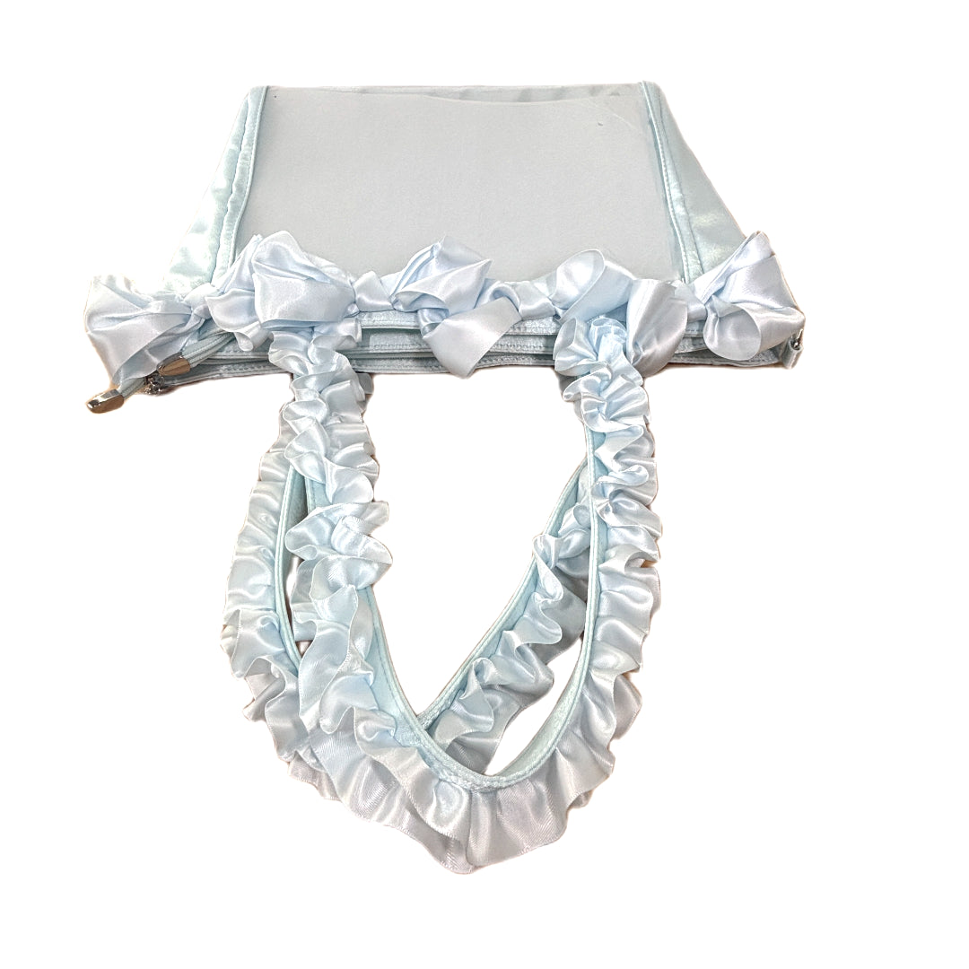 Pastel Blue Ruffle Ita Bag – Clear Display Pocket Crossbody or Handbag