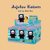 Officially licensed PUREMIND x Jujutsu Kaisen Cat Ear Plush Blind Box display box with sealed mystery boxes and character plush artwork.