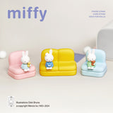 Miffy blind box Sofa Series mini figurines displayed on pastel sofas, surprise collectible design