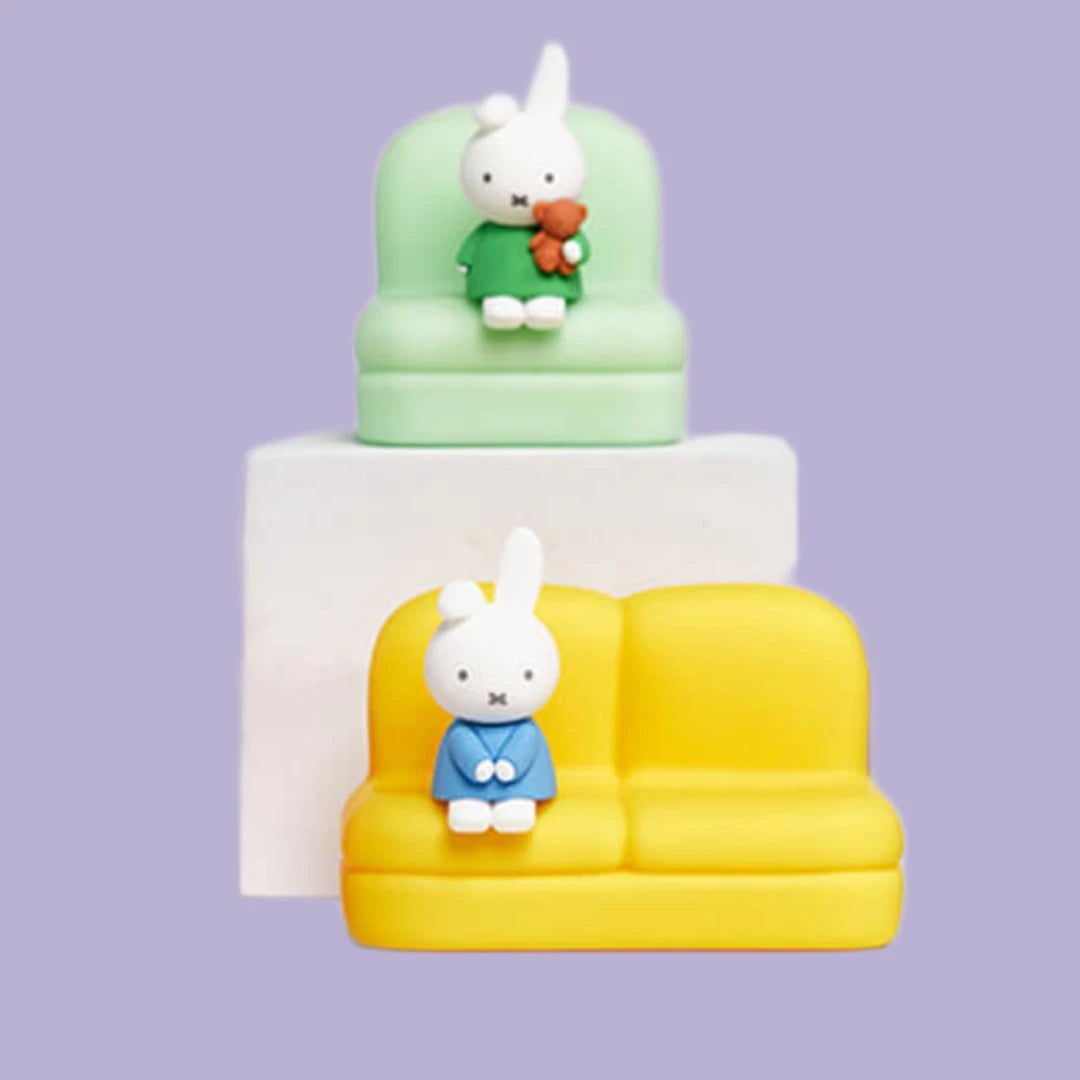 Miffy Sofa Series mini figurines in pastel colours displayed as blind box surprises