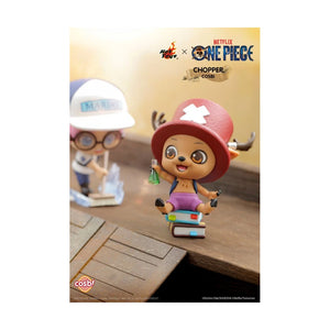 Chopper figurine from One Piece with Netflix branding on a wooden platform
