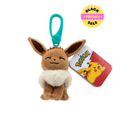 Plush keychain of Eevee from Pokémon with a tag on a white background