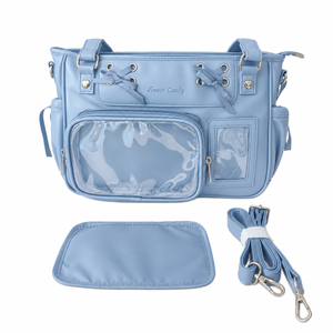 Blue PU Leather Ita Shoulder Bag with clear window