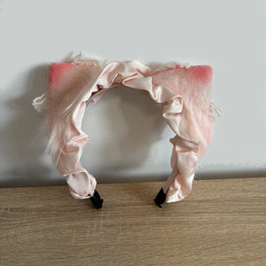 Kawaii Fluffy Cat Ears Headband with Lace & Bows – Pink or Blue