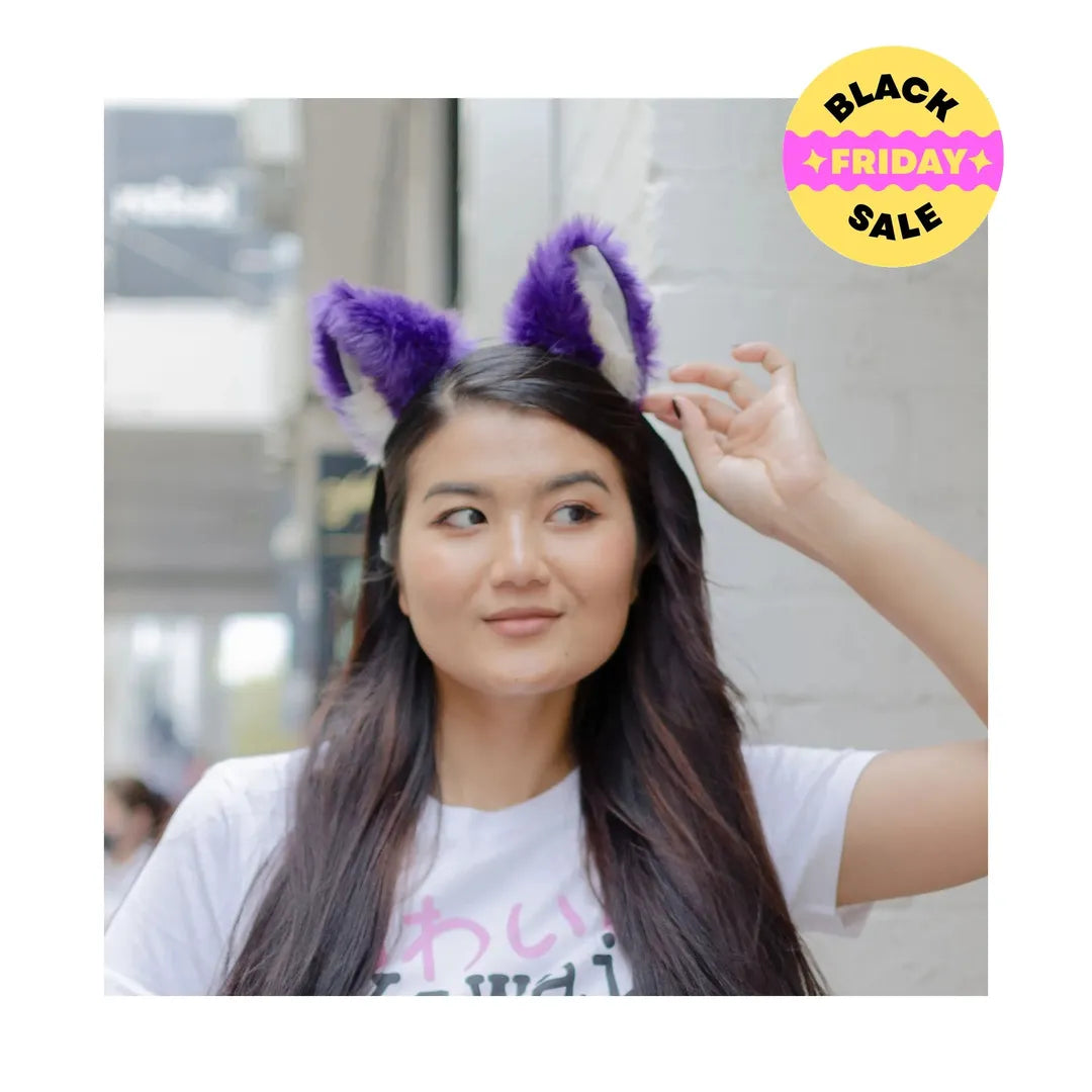 Fluffy Purple & White Cat Ears Headband – Cosplay Accessory - Extra floof