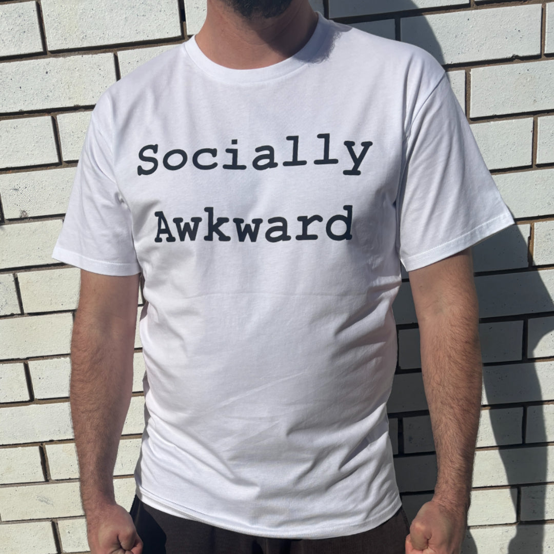 Unisex "Socially Awkward" White T-Shirt – Funny Antisocial Tee for Introverts