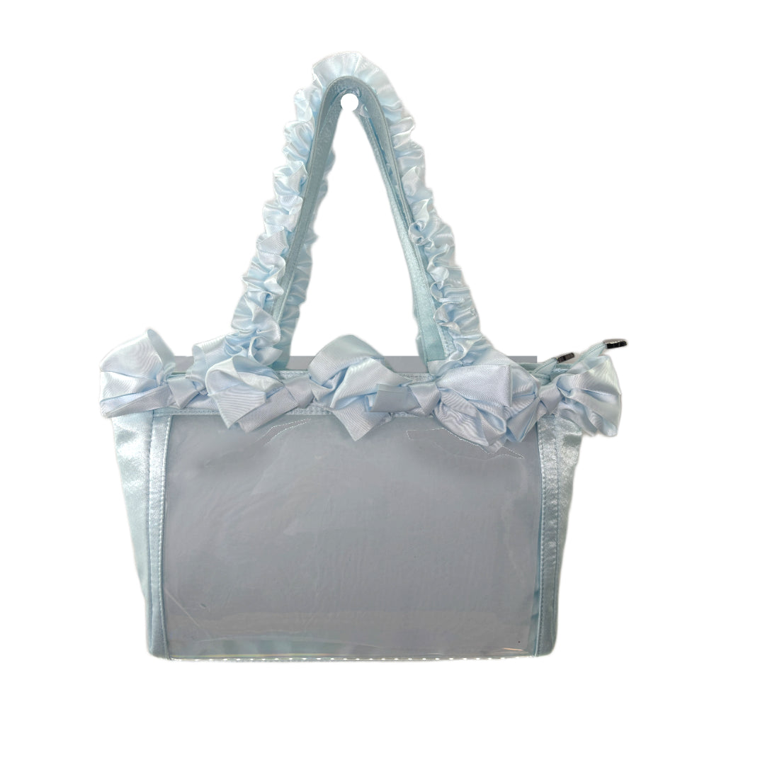 Pastel Blue Ruffle Ita Bag – Clear Display Pocket Crossbody or Handbag