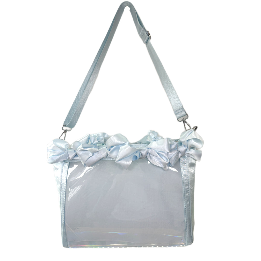 Pastel Blue Ruffle Ita Bag – Clear Display Pocket Crossbody or Handbag