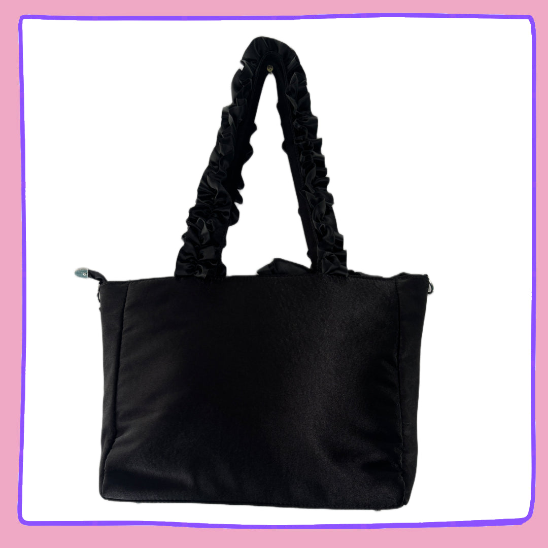 Black Ruffle Ita Bag – Dark Kawaii Display Tote for Pins & Plushies