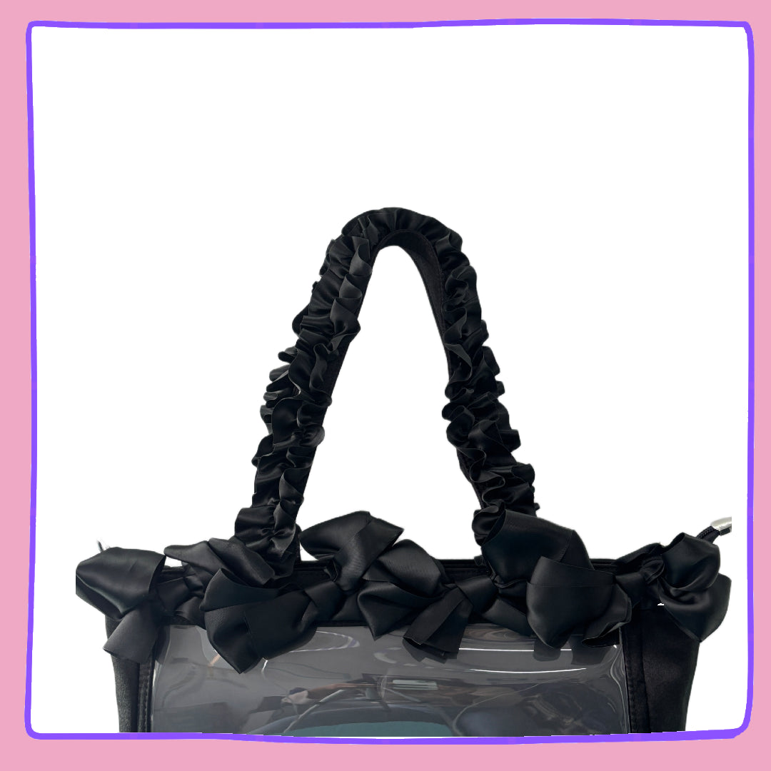Black Ruffle Ita Bag – Dark Kawaii Display Tote for Pins & Plushies