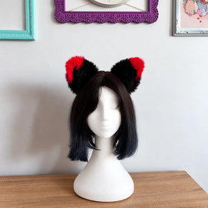 Fluffy Black & Red Cat Ears Headband – Kawaii Cosplay