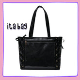 Black lace-up ita bag with clear window for pins, charms, and accessories.