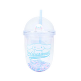 Cute Cinnamoroll figure topper on kawaii Sanrio drink cup