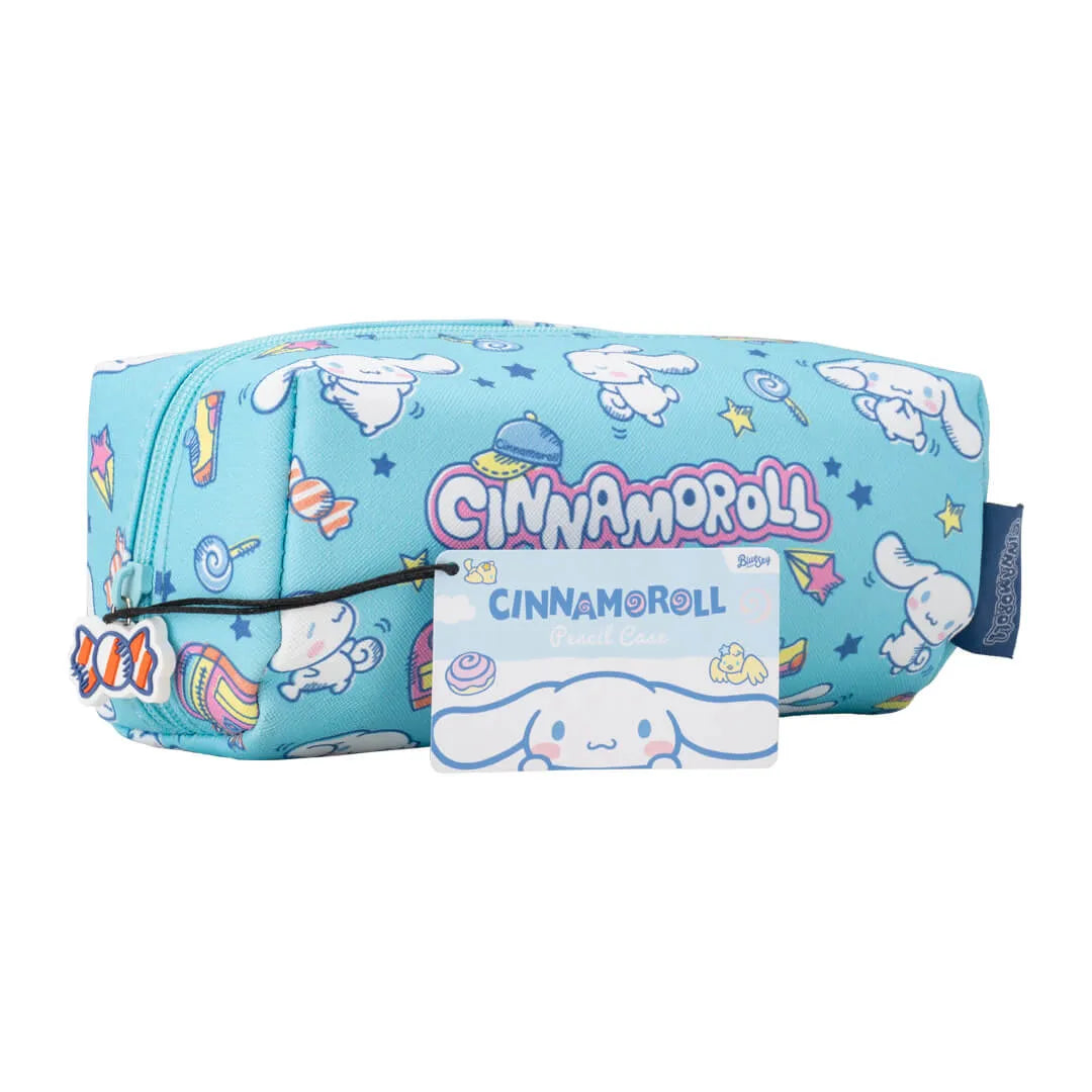 Cinnamoroll pastel blue pencil case with candy zipper pull – front view
