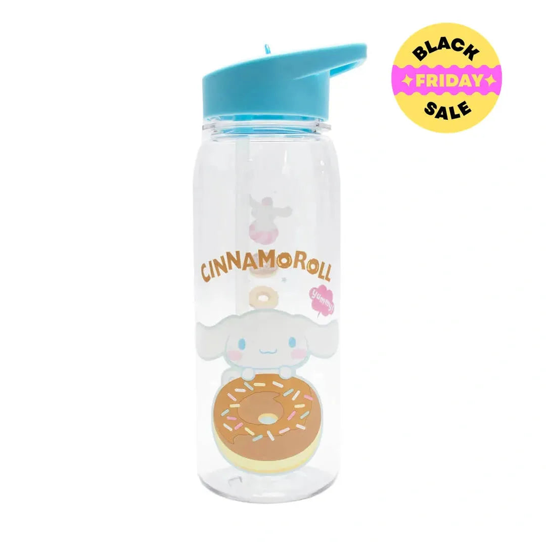 Cinnamoroll water bottle with blue lid and doughnut illustration – Sanrio 700ml kids drink bottle