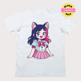Kawaii otaku fashion T-shirt styled with green pleated skirt
