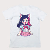 Kawaii otaku fashion T-shirt styled with green pleated skirt