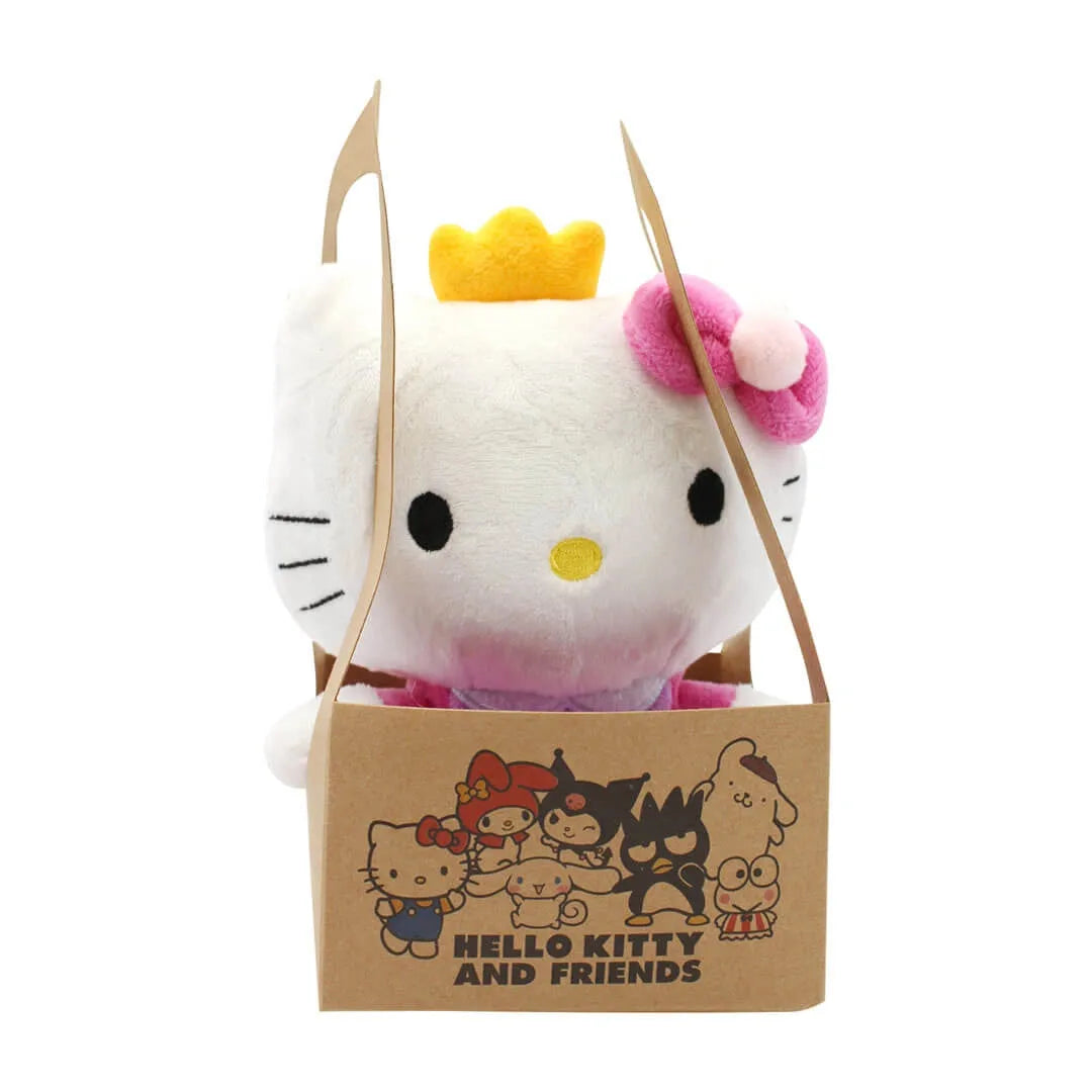 Hello Kitty Eco Plush pink princess design sitting inside cardboard bag β front view