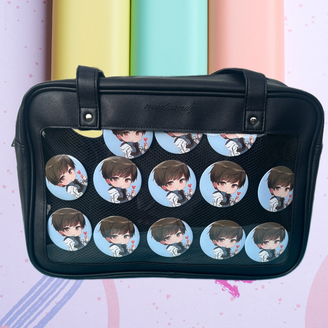 Black Ita Bag with Clear Display Window – Perfect for Pins & Plushies