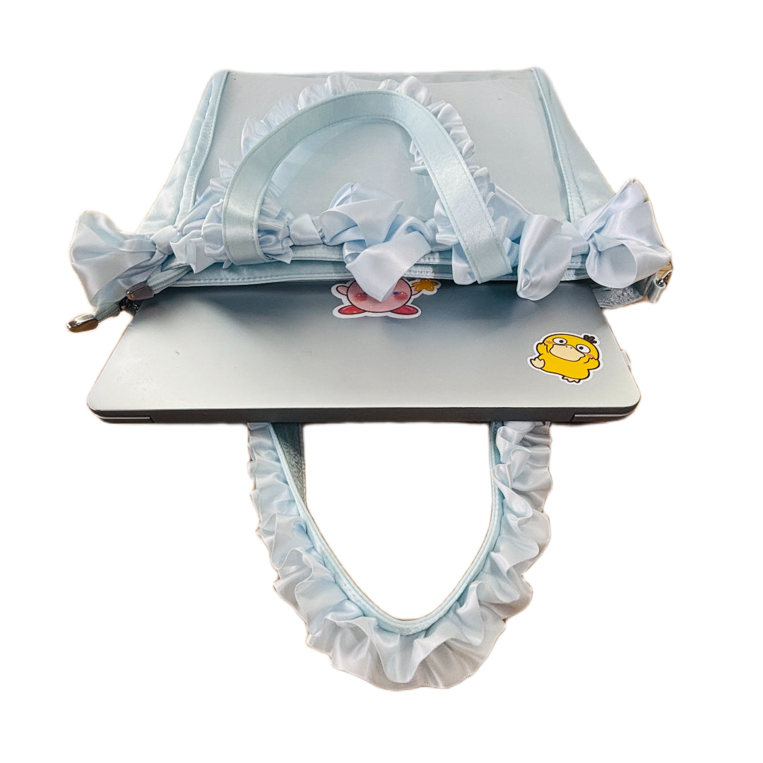 Pastel Blue Ruffle Ita Bag – Clear Display Pocket Crossbody or Handbag