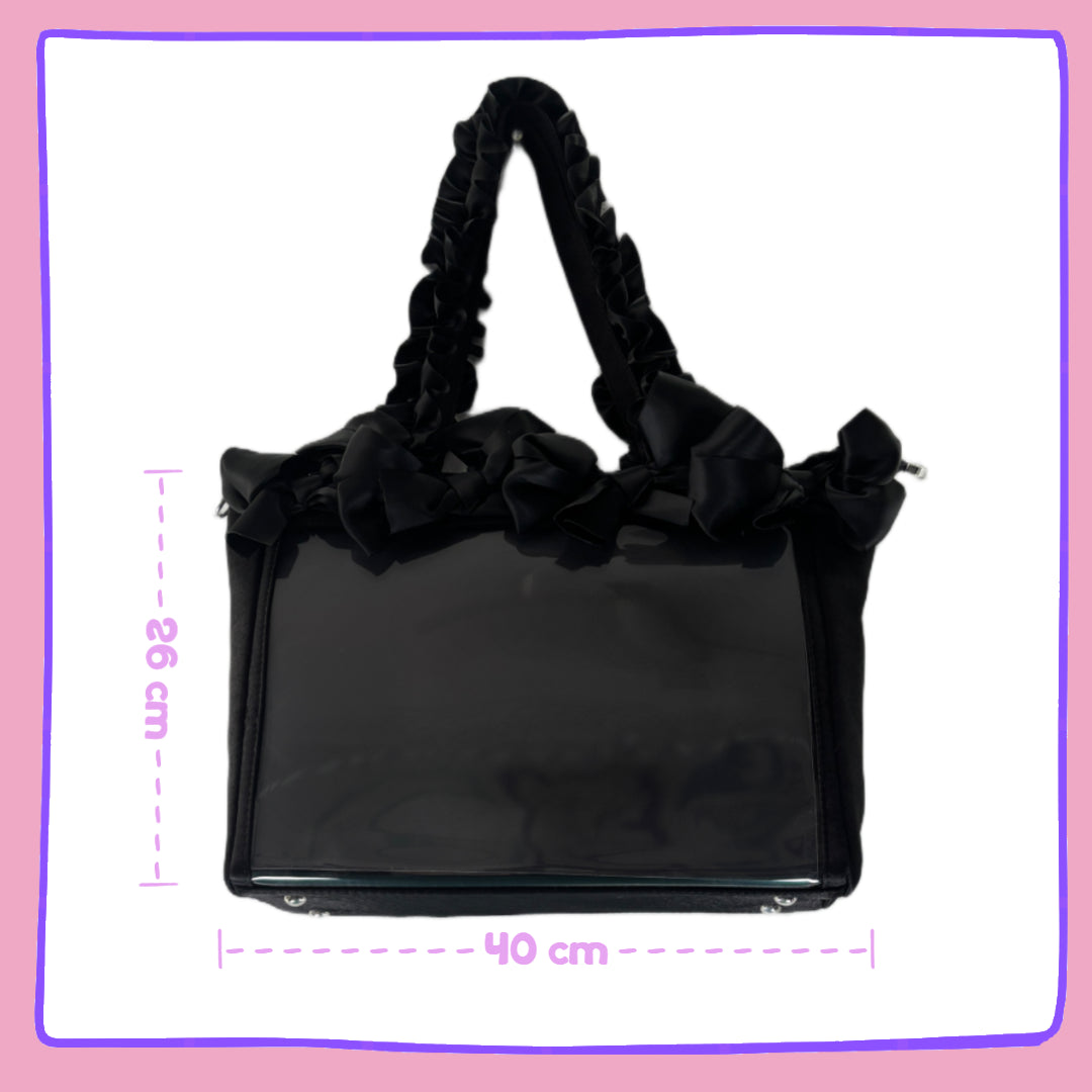 Black Ruffle Ita Bag – Dark Kawaii Display Tote for Pins & Plushies