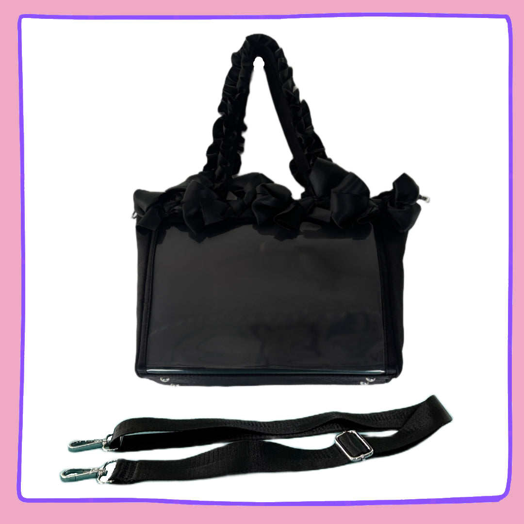 Black Ruffle Ita Bag – Dark Kawaii Display Tote for Pins & Plushies