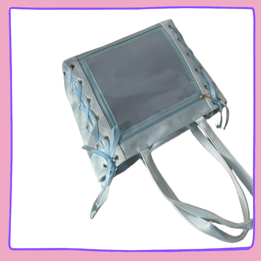 Sky Blue Lace-Up Ita bag – Kawaii Clear Window Display Bag for Pins & Charms