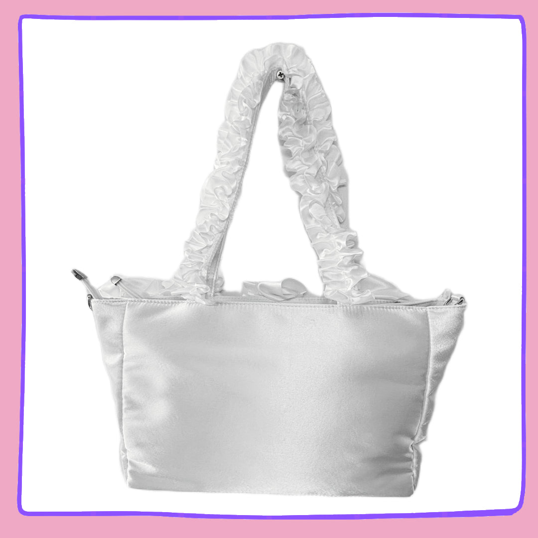 White Ruffle Ita Bag – Kawaii Clear Display Satchel for Pins, Plushies & Charms