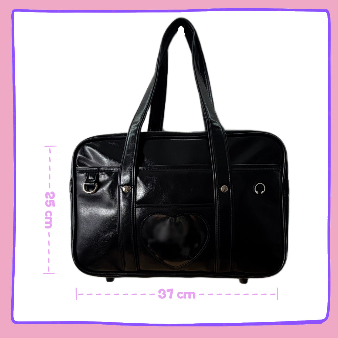 Black Japanese-Style Bag – School-Inspired Kawaii Tote for Pins & Charms