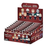 Display box of 'Jujutsu Kaisen' figurine bag clips with character illustrations on a white background.