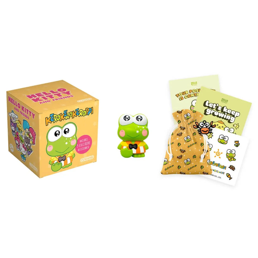 Hello Kitty and Frog toy set with packaging and accessories on a white background
