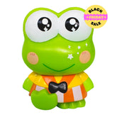 Green frog Kero Keroppi figurine toy with large eyes and a colorful shirt