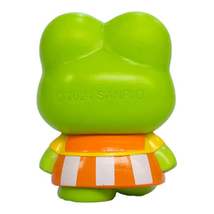 Kero Keroppi Green character figurine with an orange and white striped skirt on a white background, featuring Sanrio branding.