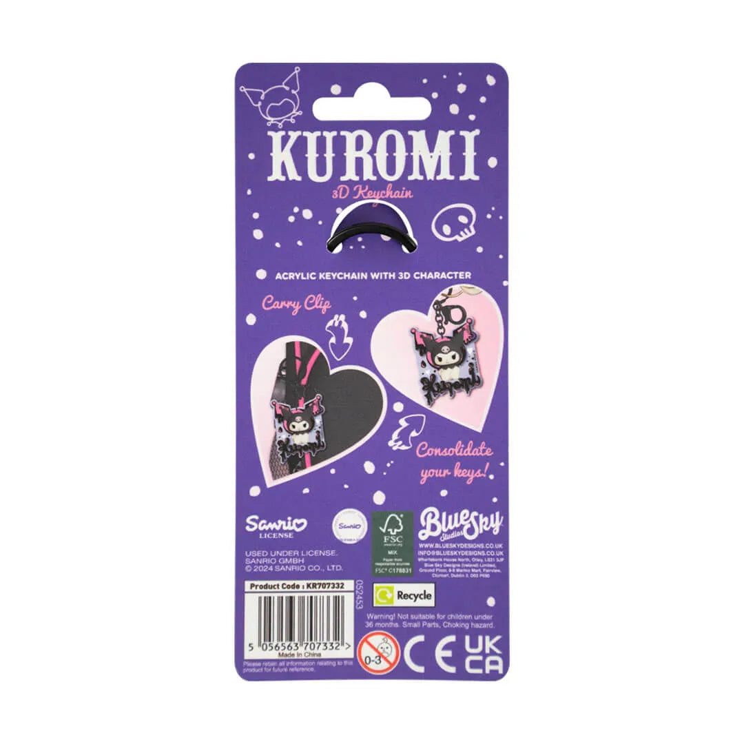 Kuromi keyrring packaging with purple background Sanrio