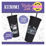 Black tumbler with Kuromi design on a promotional background