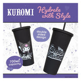 Black tumbler with Kuromi design on a promotional background