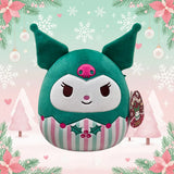 Kuromi Plush toy with festive design on a Christmas-themed background