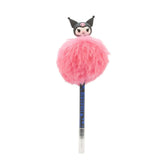 Kuromi Pom Pom Pen with fluffy pink pom pom and Kuromi figure topper – Sanrio stationery.
