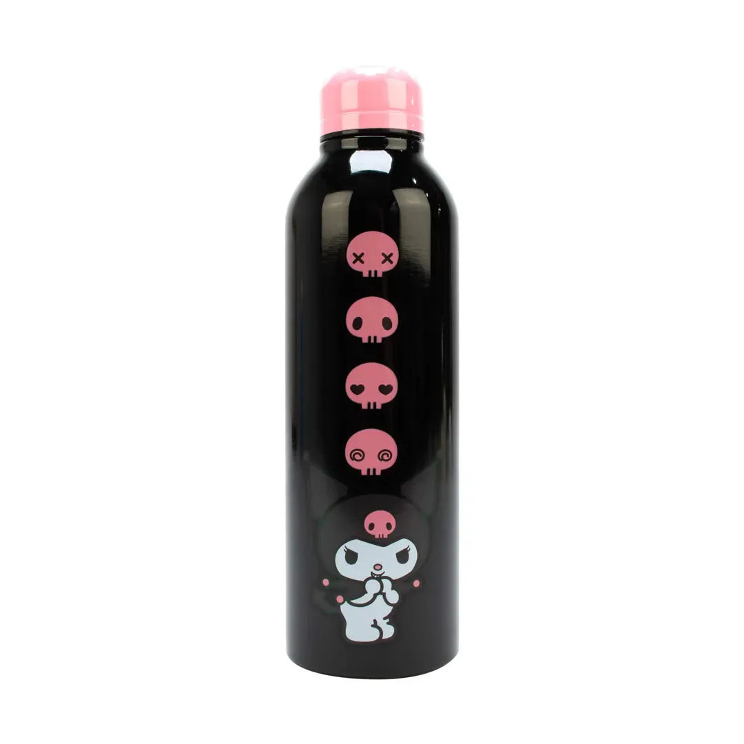 Kuromi character side with pink skull icons on bottle