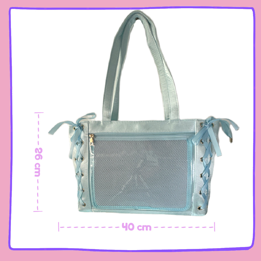 Sky Blue Lace-Up Ita bag – Kawaii Clear Window Display Bag for Pins & Charms